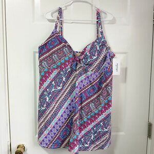 NWT Tie Front Diagonal Striped Swim Dress by Swimsuits for All Plus Size 24